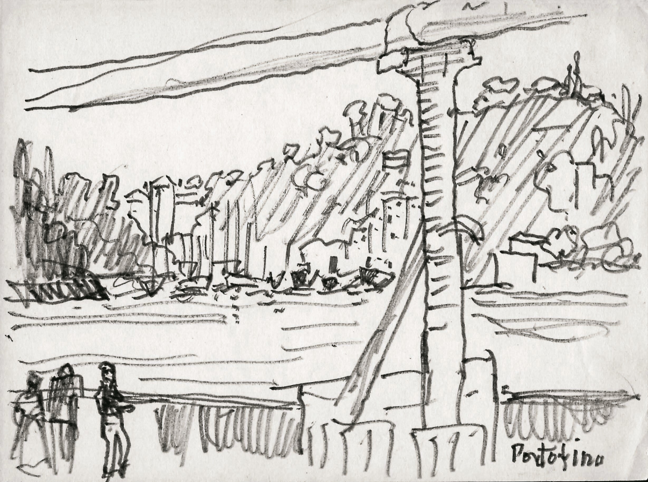 Dibujo de José Manaut titulado Portofino, Génova, 1966. Lápiz sobre papel.