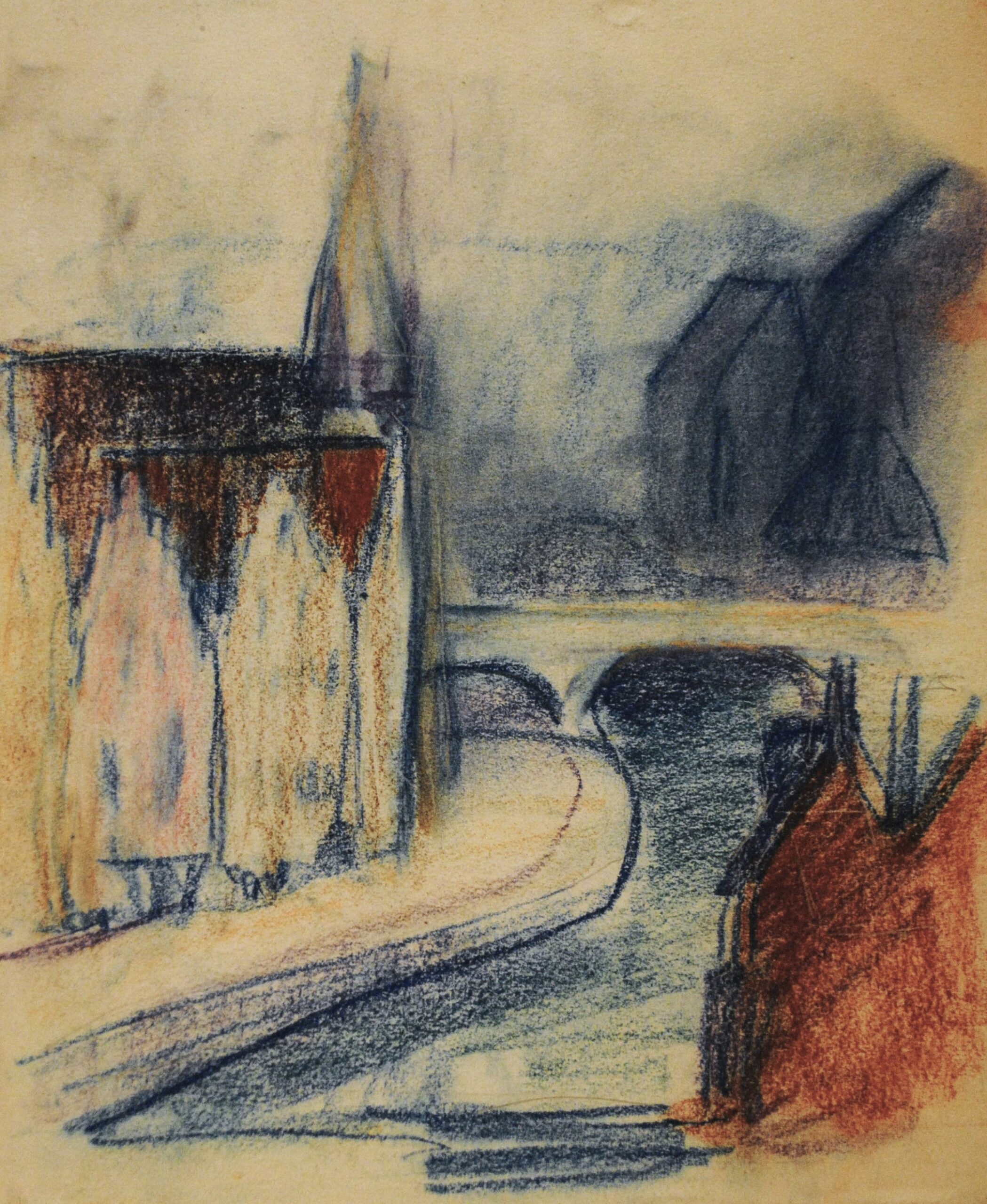 Dibujo de José Manaut titulado Río Sena, París, 1923. Lápiz sobre papel.