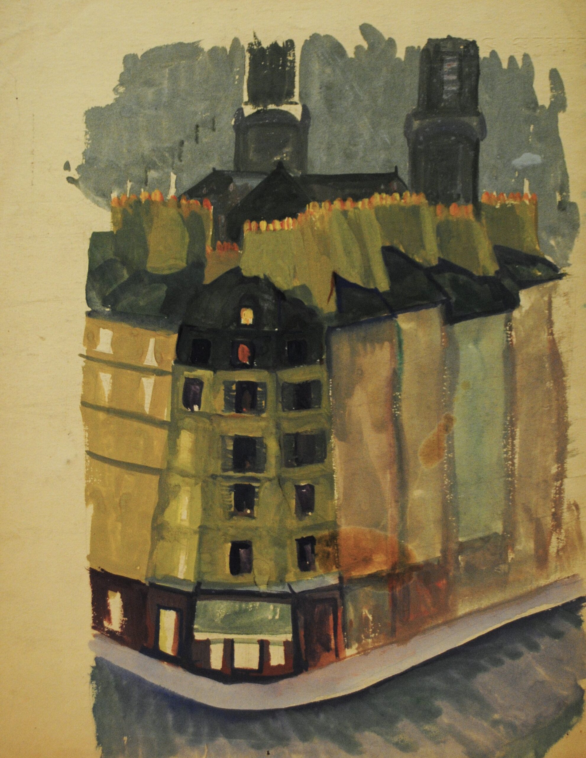 Dibujo de José Manaut titulado Calle, París, 1924/26. Acuarela.